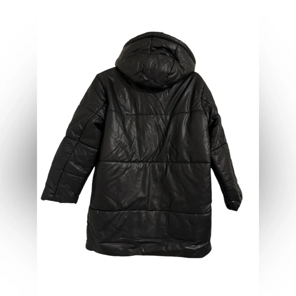 Marc by Marc Jacobs Faux Leather Puffer Jacket Mid Length Size Medium Black